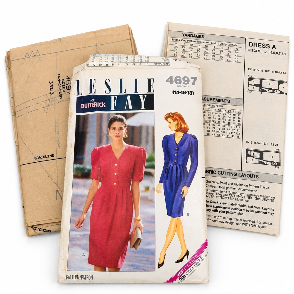 Butterick 4697 Leslie Fay Dress Pattern Misses 14-16-18 Multicolor Excellent 90s